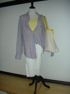 BDG Urban Outfitters Oversized Striped Button Down Shirt Blue White Coastal Prep